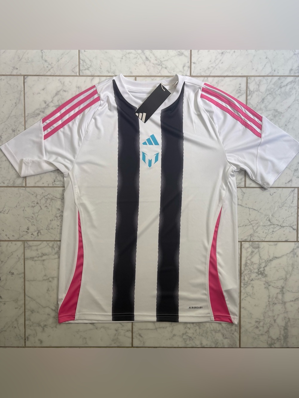 Adidas Youth Boy Girl Messi Training Soccer Jersey White Black Pink M L or XL